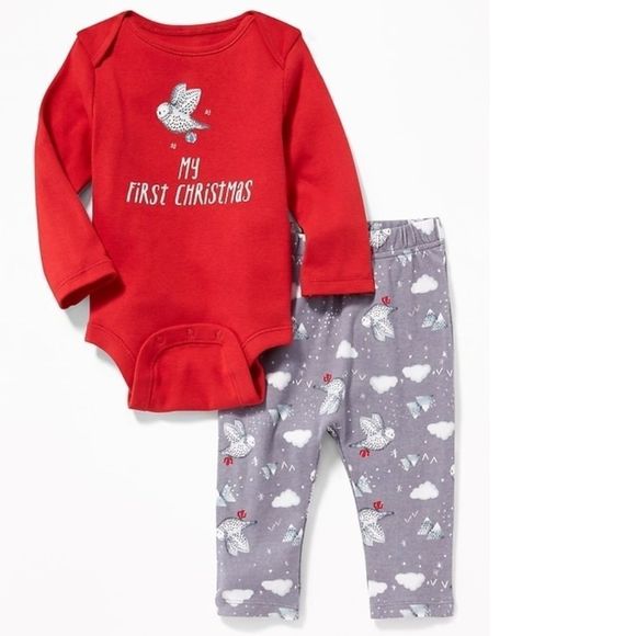 NWT Old Navy My First Christmas Bodysuit & Pants - Picture 1 of 5